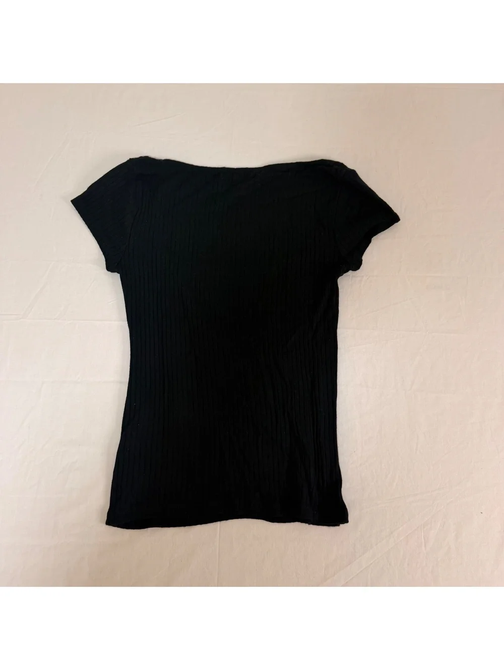 Reformation Jeans Black Ribbed Short Sleeve Top